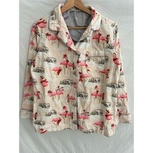 Nick & Nora Womens Medium Pink Flannel Winter Flamingo Airstream Pajama Top